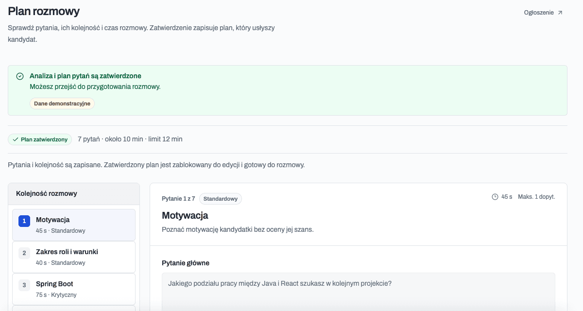 Zatwierdź plan rozmowy