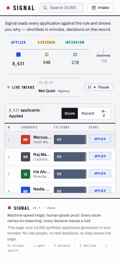 The accepted ATS dashboard at 390 pixels