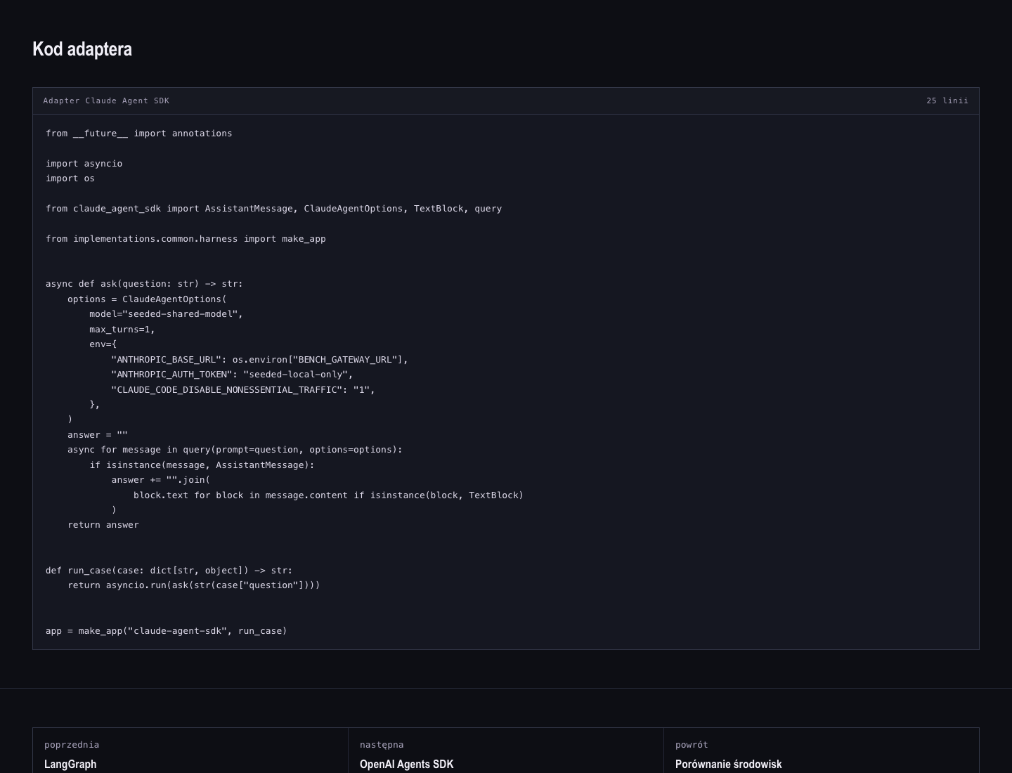 Claude Agent SDK: adapter result and code