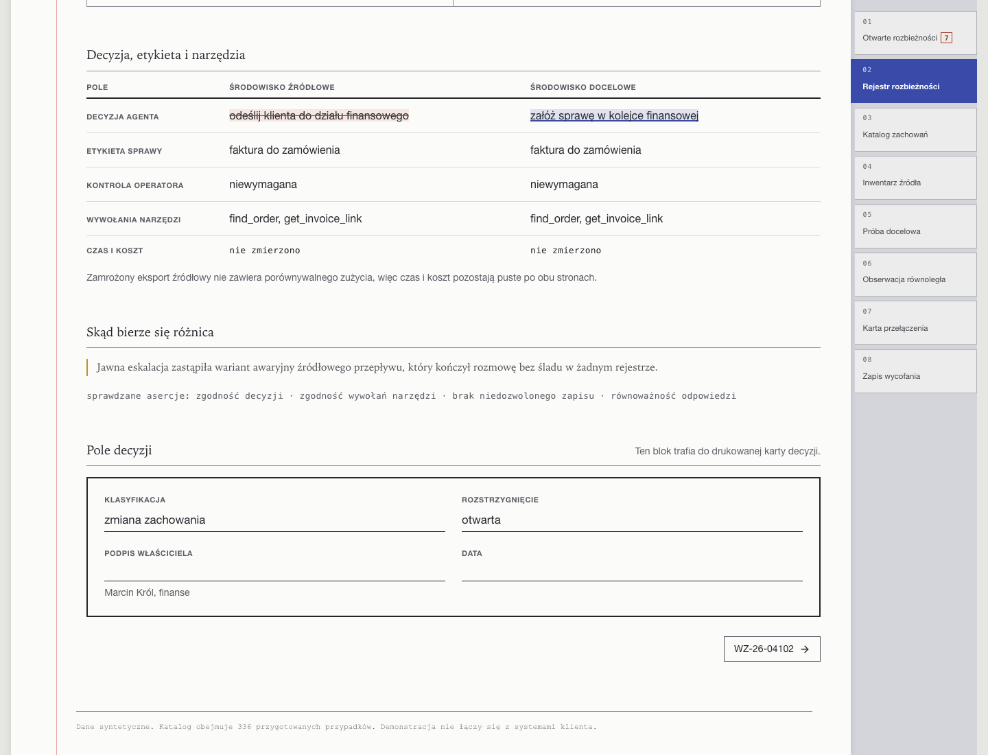 Decision field and owner signature