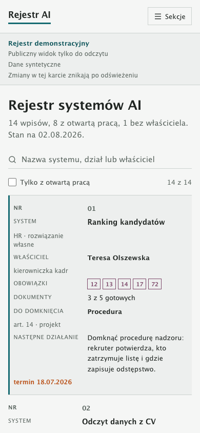 Rejestr systemów AI